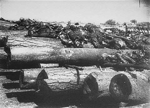 The charred remains of prisoners burned by the Germans before the liberation of the Maly Trostinets
